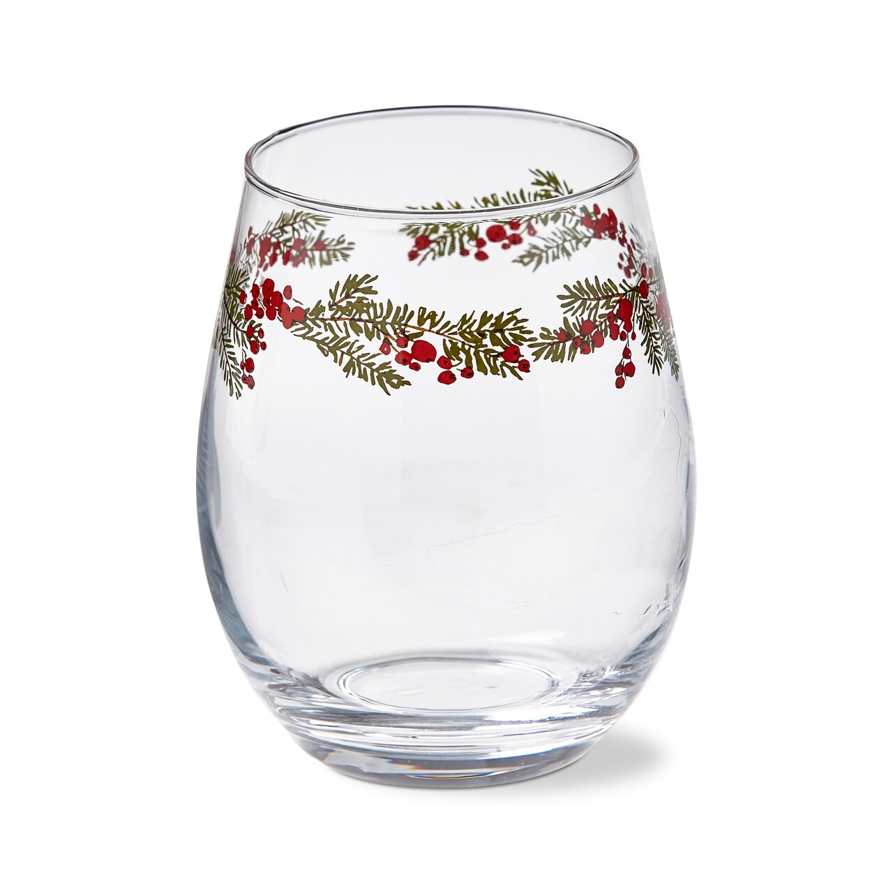18 oz. Farmhouse Christmas Holly Berries Leaves Glass Stemless Wine Drinkware Dishwasher Safe Beverage Glassware Dinner Party Wedding